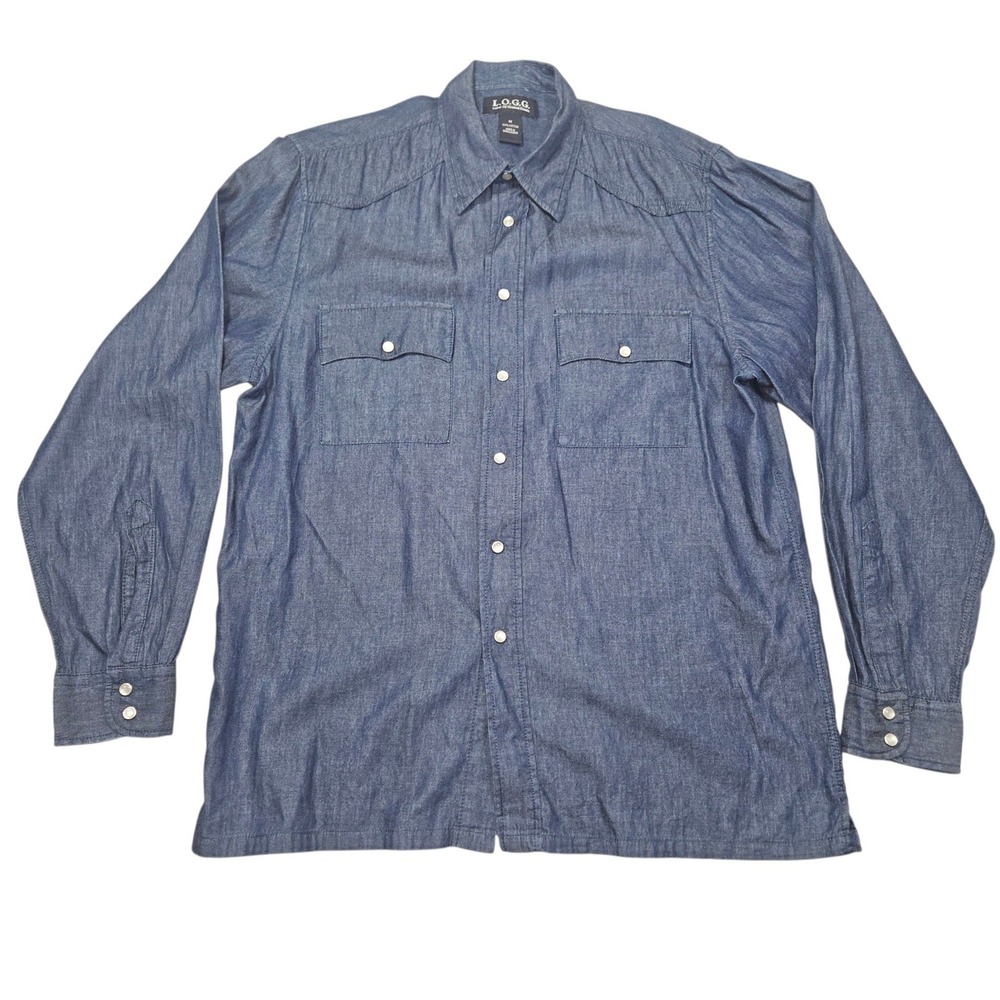 H&M L.O.G.G. Western Pearl Snap Chambray Shirt Blue Sz M